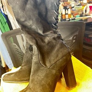 BAMBOO Elegant Black Lace-Up Heeled Boots